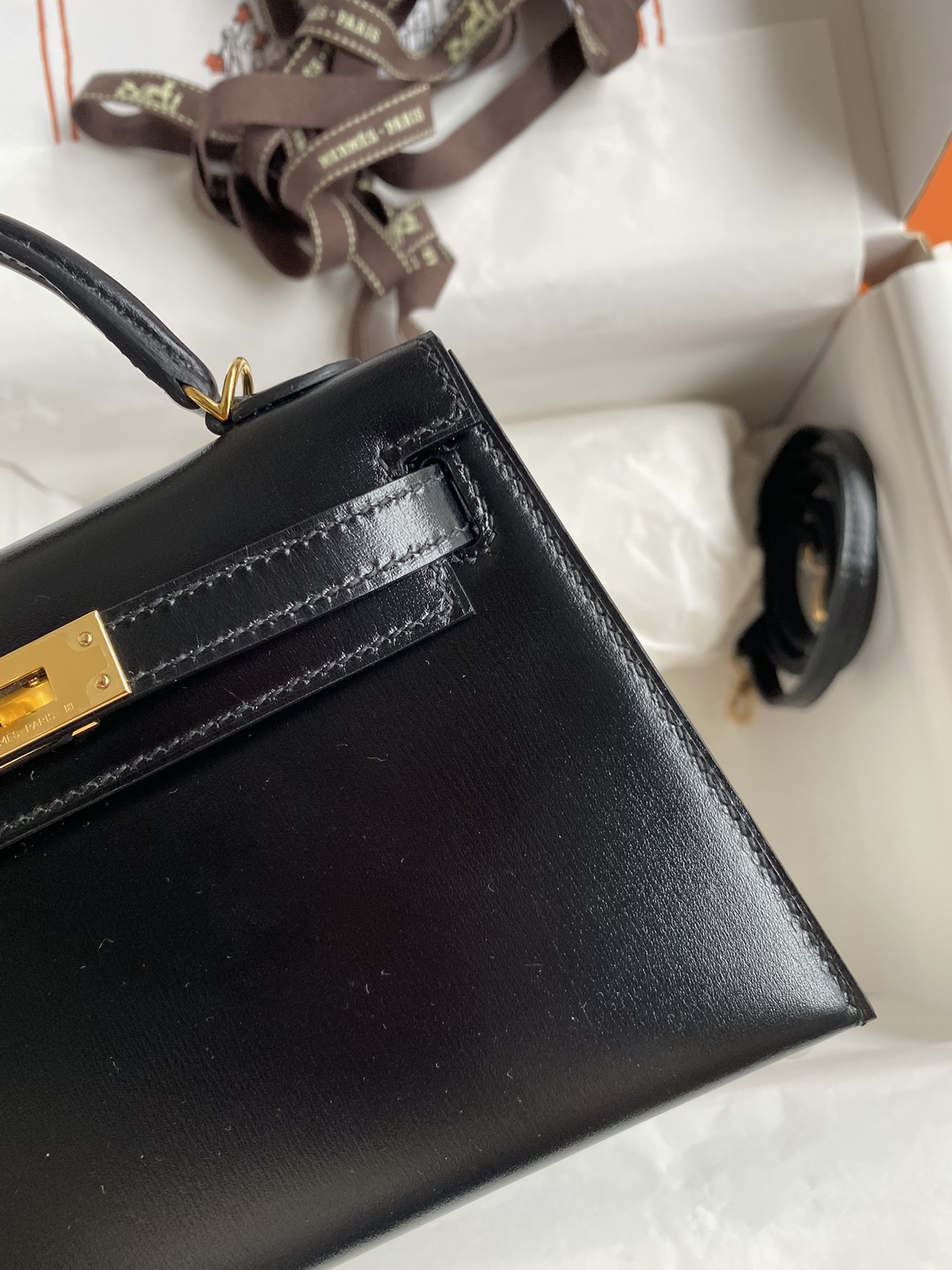 Hermes Kelly Mini II Bag 19CM In Black Box Leather